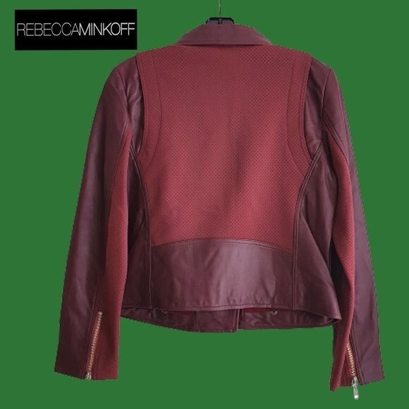 REBECCA MINKOFF NEW MERLOT WES Lambskin Leather Moto Jacket M - Picture 9 of 11